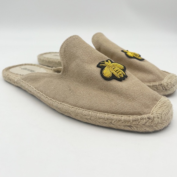Soludos Shoes - Beige Espadrille Mules With Bee Embroidery. Size 10